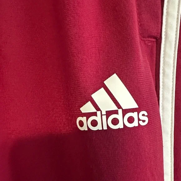 Adidas Women's Maroon Joggers with White Stripes - Picture 2 of 4